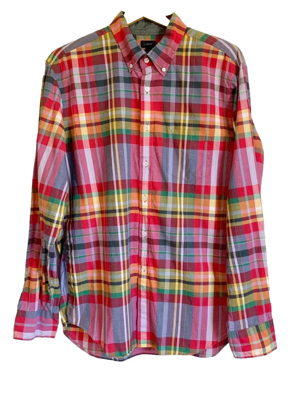J. Crew Multicolor Plaid Button-Down Shirt - Red, Yellow, Green, Blue Large